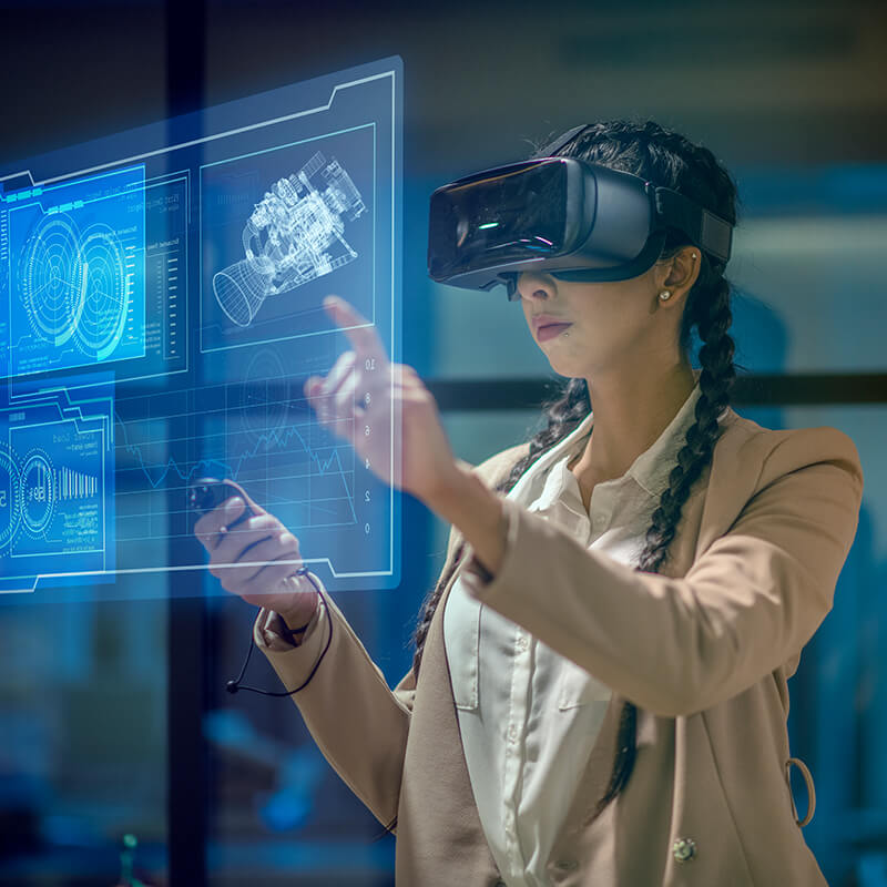 A virtual reality space with one user in a headset